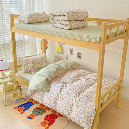 楠沐家纺 2025新款亲肤芦荟棉印花学生宿舍上下铺四件套三件套 花千朵