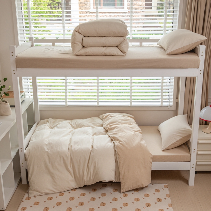 91家纺网 家纺一手货源 找家纺 柠萌家居 2025新款无印良品风色织水洗棉A类学生宿舍三件套 米密条