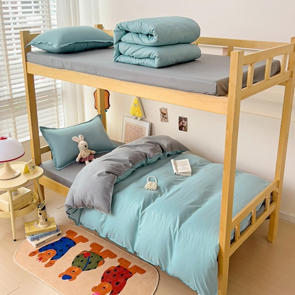 91家纺网 家纺一手货源 找家纺 楠沐家纺 2025新款亲肤芦荟棉印花学生宿舍上下铺四件套三件套 水蓝银灰