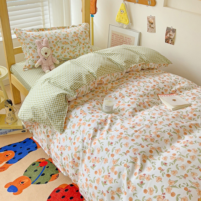 91家纺网 家纺一手货源 找家纺 楠沐家纺 2025新款亲肤芦荟棉印花学生宿舍上下铺四件套三件套 花千朵