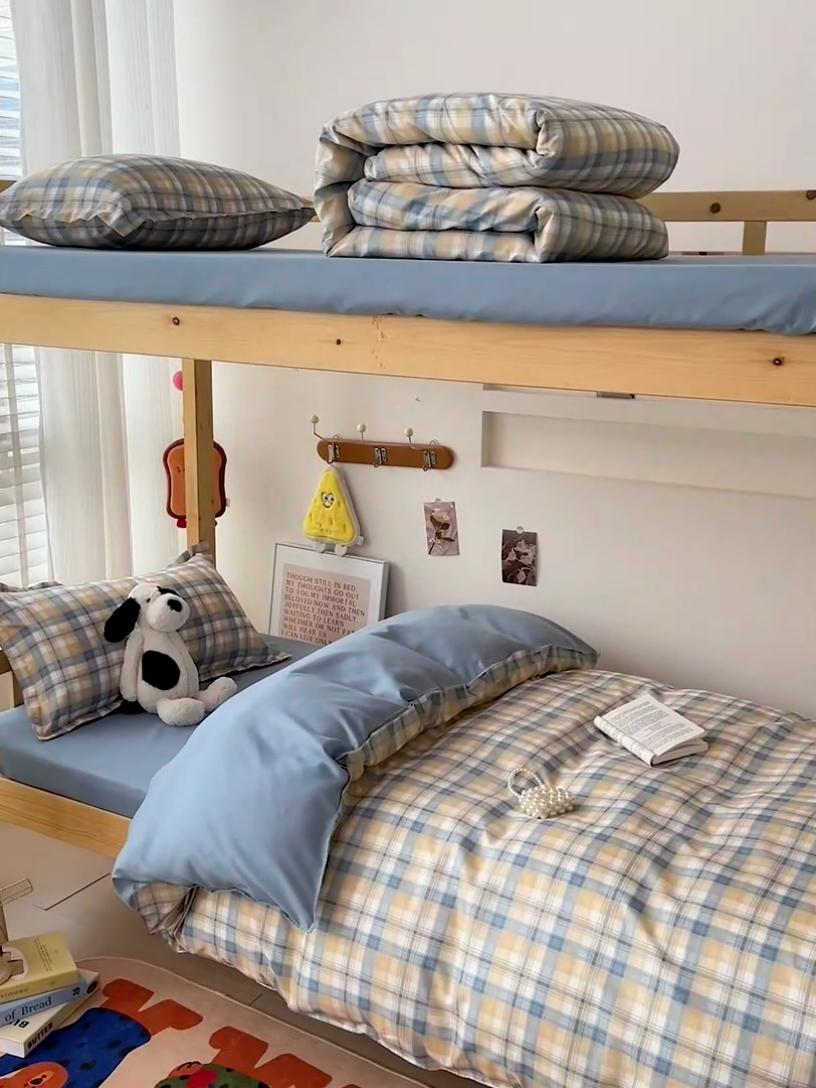 91家纺网 家纺一手货源 找家纺 楠沐家纺 2025新款亲肤芦荟棉印花学生宿舍上下铺四件套三件套 淡桔