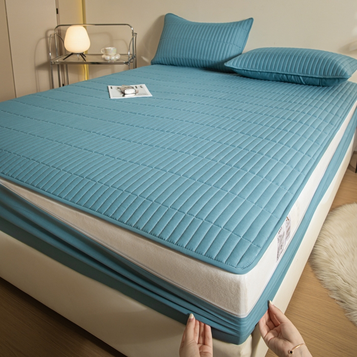 91家纺网 家纺一手货源 找家纺 （总）雪云美 2024新款六面全包夹棉床笠拉链款A类原棉床垫套子床罩-格韵