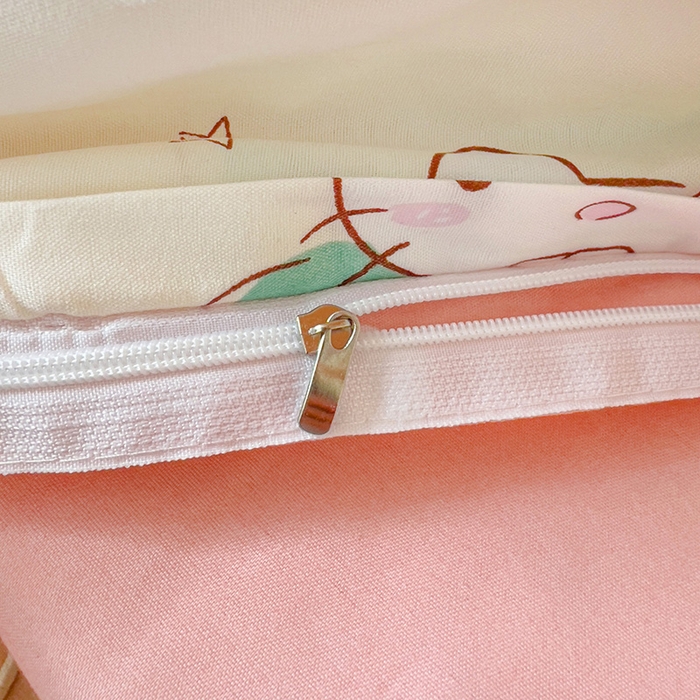 91家纺网 家纺一手货源 找家纺 楠沐家纺 2025新款亲肤芦荟棉印花学生宿舍上下铺四件套三件套 粉蓝喵喵