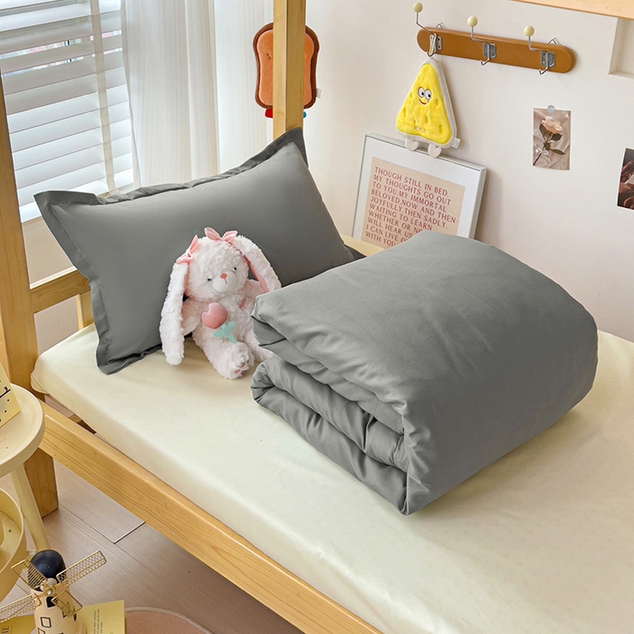 91家纺网 家纺一手货源 找家纺 楠沐家纺 2025新款亲肤芦荟棉印花学生宿舍上下铺四件套三件套 银灰米黄