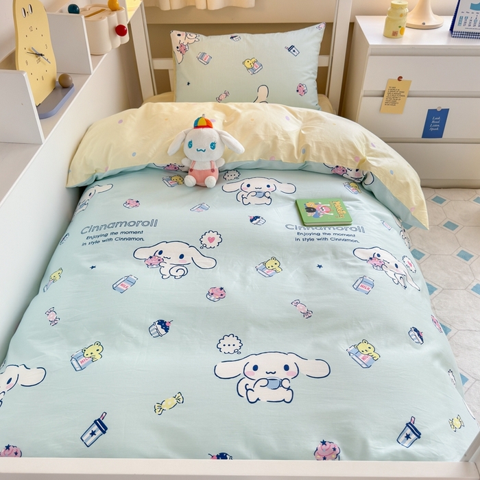 91家纺网 家纺一手货源 找家纺 曼之夏 2024新款全棉三丽鸥学生三件套 牛奶大耳狗