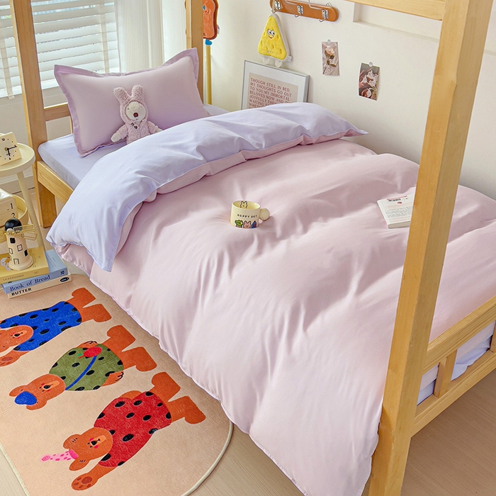 91家纺网 家纺一手货源 找家纺 楠沐家纺 2025新款亲肤芦荟棉印花学生宿舍上下铺四件套三件套 泡泡粉+泡泡紫