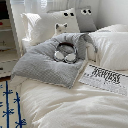 91家纺网 家纺一手货源 找家纺 丽涵家纺 2024新款全棉混搭色织水洗棉大眼学生四件套纯棉三件套 大眼密条黑2