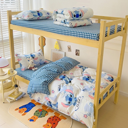 91家纺网 家纺一手货源 找家纺 楠沐家纺 2025新款亲肤芦荟棉印花学生宿舍上下铺四件套三件套 史迪仔