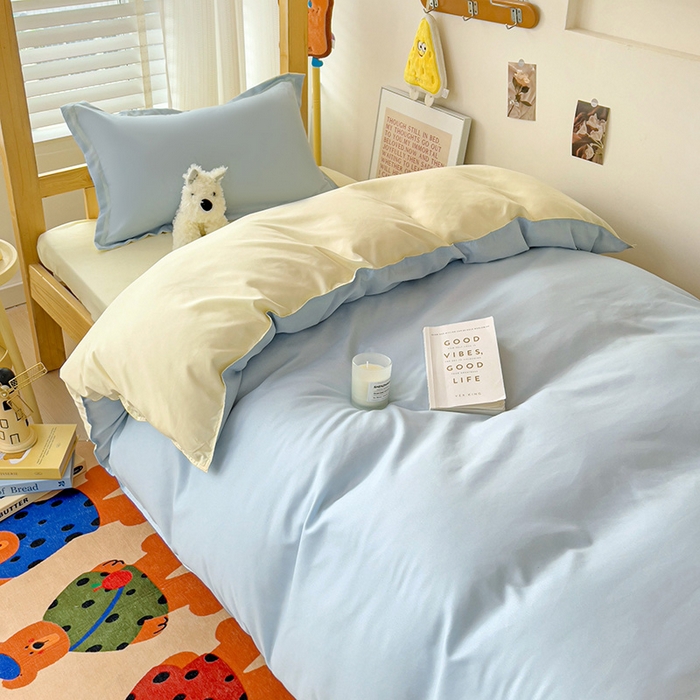 91家纺网 家纺一手货源 找家纺 楠沐家纺 2025新款亲肤芦荟棉印花学生宿舍上下铺四件套三件套 芝士蓝