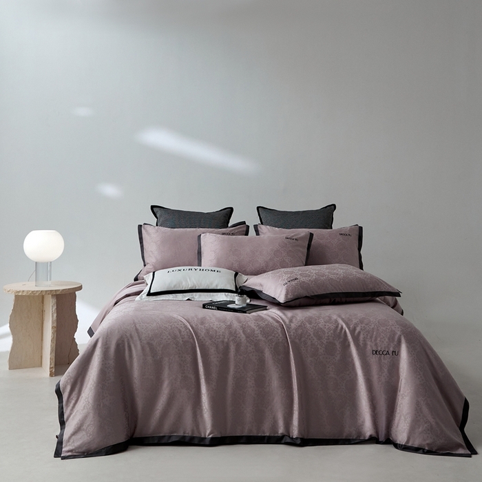 91家纺网 家纺一手货源 找家纺 安莱生活 2024新款60S天丝棉提花四件套-铂金摩卡 莉莉安-薄汗紫