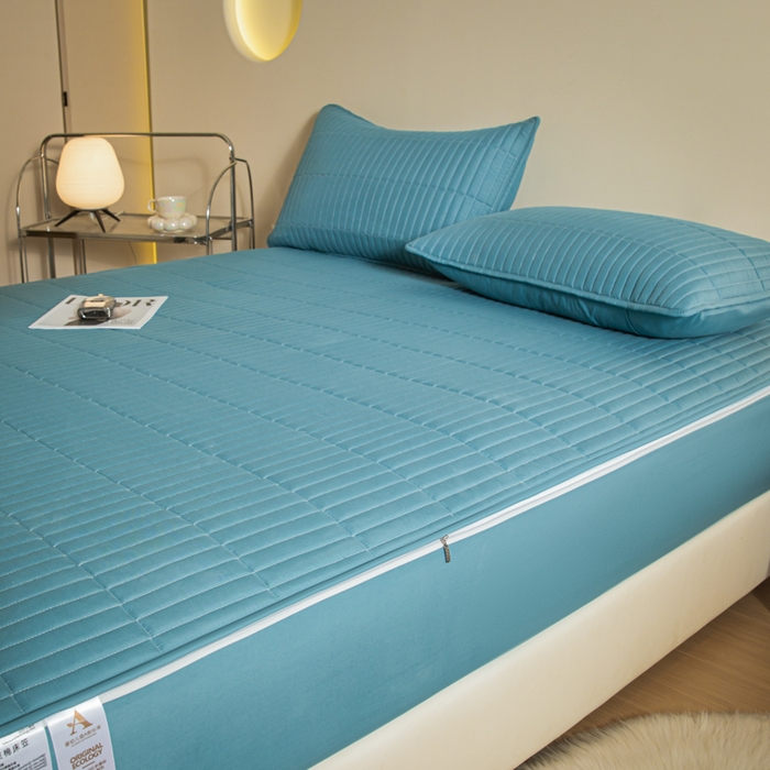 91家纺网 家纺一手货源 找家纺 （总）雪云美 2024新款六面全包夹棉床笠拉链款A类原棉床垫套子床罩-格韵