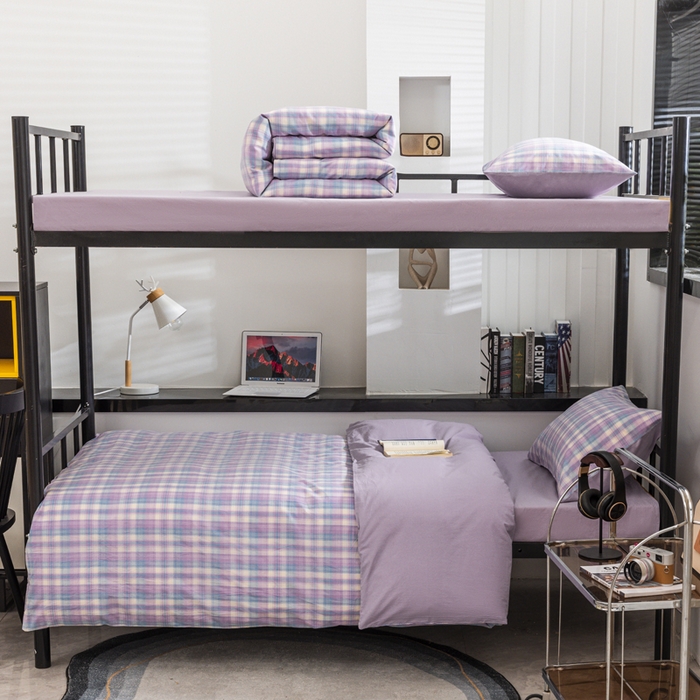 91家纺网 家纺一手货源 找家纺 柠萌家居 2025新款无印良品风色织水洗棉A类学生宿舍三件套 星空紫格