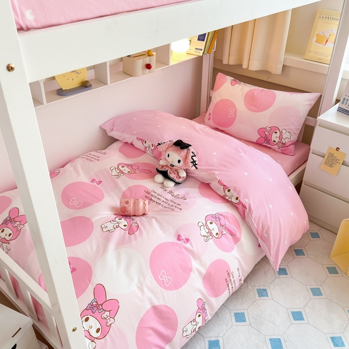 91家纺网 家纺一手货源 找家纺 曼之夏 2024新款全棉三丽鸥学生三件套 圈圈美乐蒂