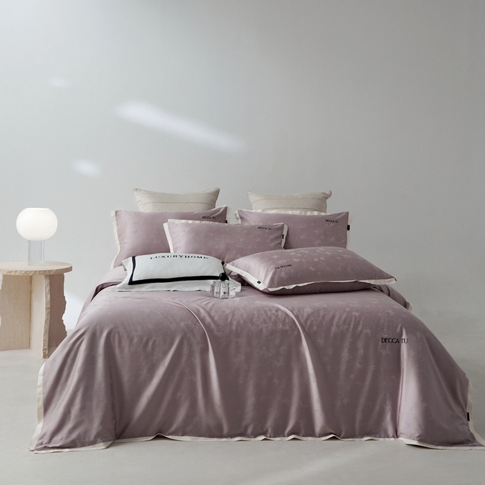 91家纺网 家纺一手货源 找家纺 安莱生活 2024新款60S天丝棉提花四件套-铂金摩卡 星辰-薄汗紫