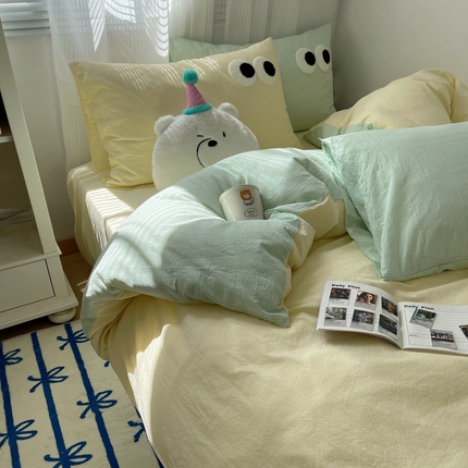 91家纺网 家纺一手货源 找家纺 （总）丽涵家纺 2024新款全棉混搭色织水洗棉大眼学生四件套纯棉三件套