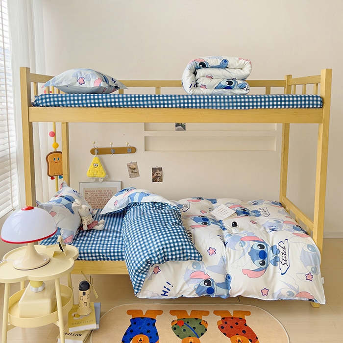 91家纺网 家纺一手货源 找家纺 楠沐家纺 2025新款亲肤芦荟棉印花学生宿舍上下铺四件套三件套 史迪仔