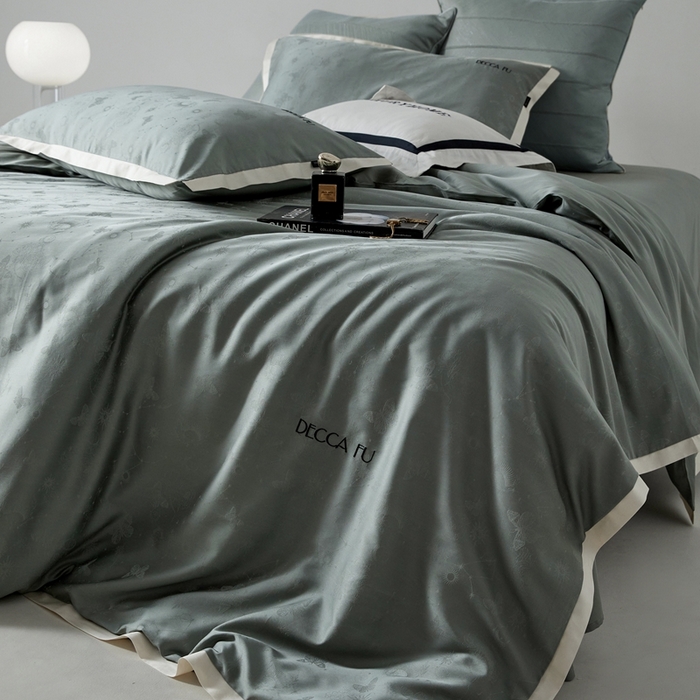 91家纺网 家纺一手货源 找家纺 安莱生活 2024新款60S天丝棉提花四件套-铂金摩卡 星辰-梦华绿