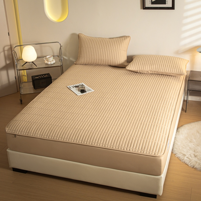 91家纺网 家纺一手货源 找家纺 雪云美 六面全包夹棉床笠拉链款A类原棉床垫套子床罩 格韵-香槟金