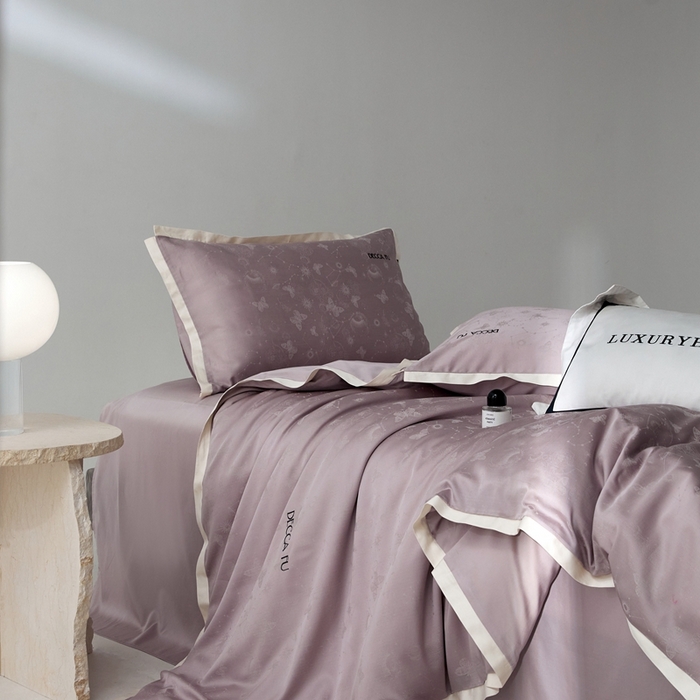 91家纺网 家纺一手货源 找家纺 安莱生活 2024新款60S天丝棉提花四件套-铂金摩卡 星辰-薄汗紫