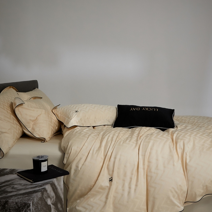 91家纺网 家纺一手货源 找家纺 安莱生活 2024新款60S天丝棉提花四件套-凯撒 凯撒-温妮莎黄