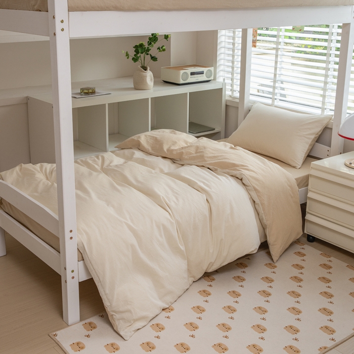 91家纺网 家纺一手货源 找家纺 柠萌家居 2025新款无印良品风色织水洗棉A类学生宿舍三件套 米密条