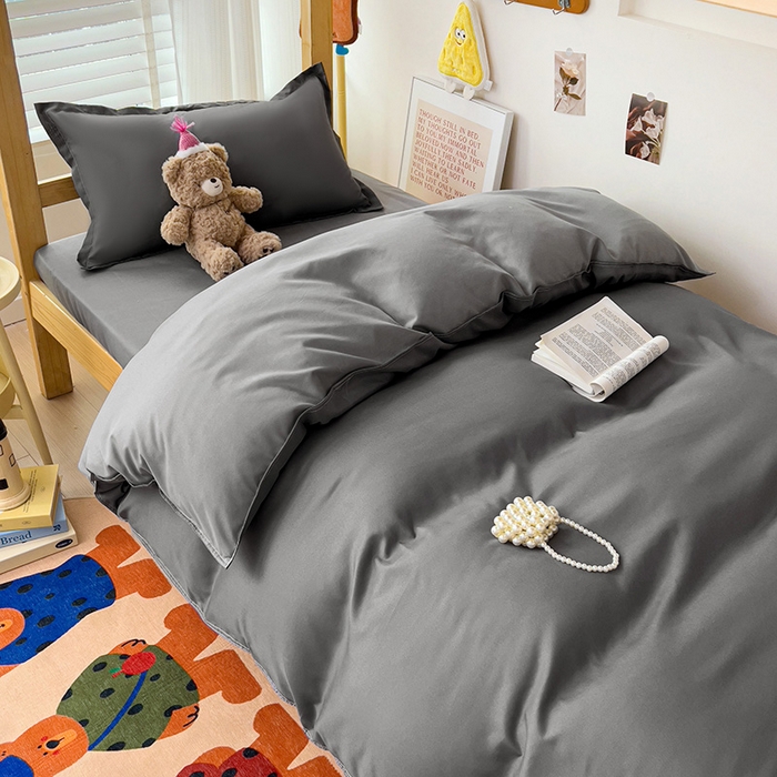 91家纺网 家纺一手货源 找家纺 楠沐家纺 2025新款亲肤芦荟棉印花学生宿舍上下铺四件套三件套 深灰