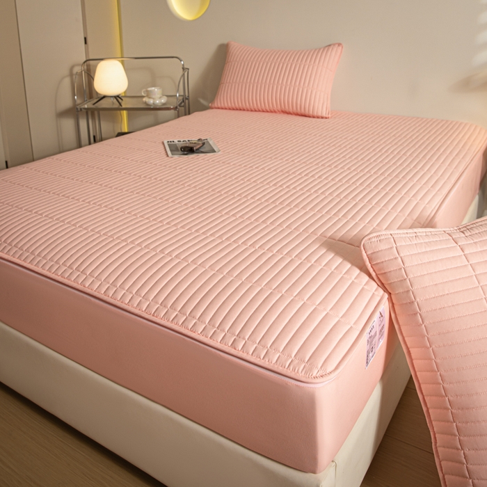 91家纺网 家纺一手货源 找家纺 雪云美 六面全包夹棉床笠拉链款A类原棉床垫套子床罩 格韵-豆沙