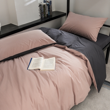 柠萌家居 2025新款无印良品风色织水洗棉A类学生宿舍三件套 豆沙深灰