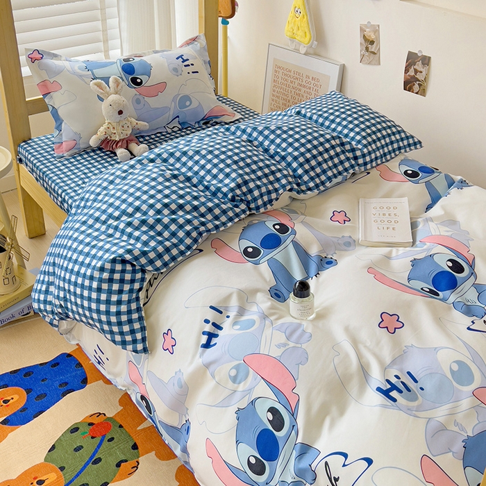 91家纺网 家纺一手货源 找家纺 楠沐家纺 2025新款亲肤芦荟棉印花学生宿舍上下铺四件套三件套 史迪仔