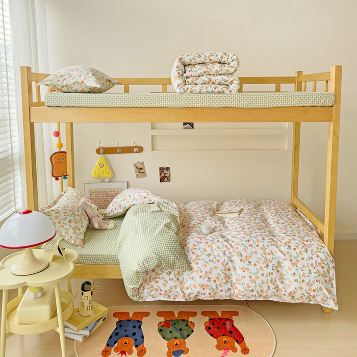 91家纺网 家纺一手货源 找家纺 楠沐家纺 2025新款亲肤芦荟棉印花学生宿舍上下铺四件套三件套 花千朵