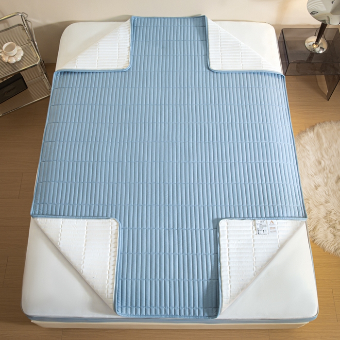 91家纺网 家纺一手货源 找家纺 雪云美 六面全包夹棉床笠拉链款A类原棉床垫套子床罩 格韵-天空蓝