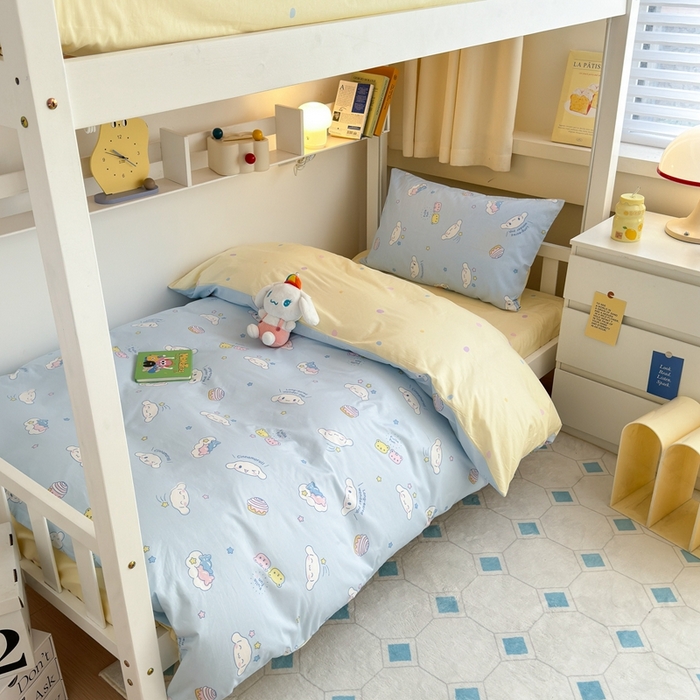 91家纺网 家纺一手货源 找家纺 曼之夏 2024新款全棉三丽鸥学生三件套 云朵大耳狗