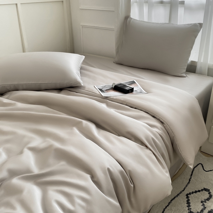 91家纺网 家纺一手货源 找家纺 乐沐家纺 2024新款夏季水洗冰丝四件套水洗真丝纯色双拼单被套-风格二 月光灰