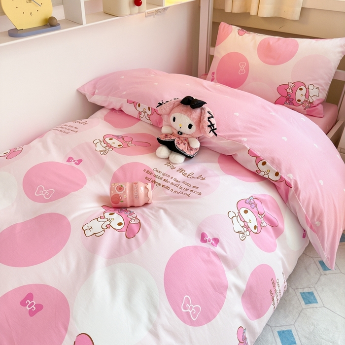 91家纺网 家纺一手货源 找家纺 曼之夏 2024新款全棉三丽鸥学生三件套 圈圈美乐蒂