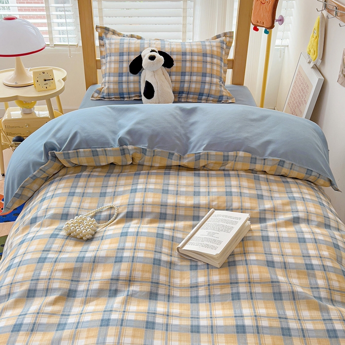 91家纺网 家纺一手货源 找家纺 楠沐家纺 2025新款亲肤芦荟棉印花学生宿舍上下铺四件套三件套 淡桔