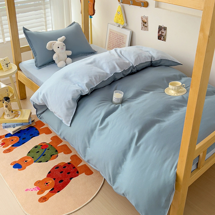 91家纺网 家纺一手货源 找家纺 楠沐家纺 2025新款亲肤芦荟棉印花学生宿舍上下铺四件套三件套 月光雾蓝