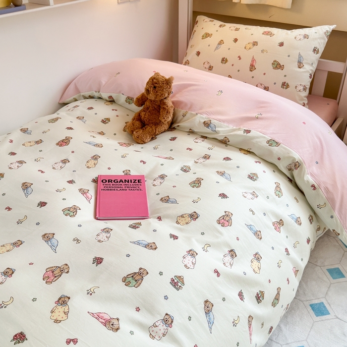 91家纺网 家纺一手货源 找家纺 曼之夏 2024新款全棉印花学生三件套 睡衣泰迪