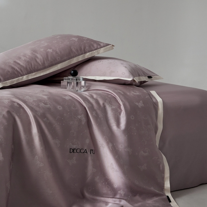 91家纺网 家纺一手货源 找家纺 安莱生活 2024新款60S天丝棉提花四件套-铂金摩卡 星辰-薄汗紫