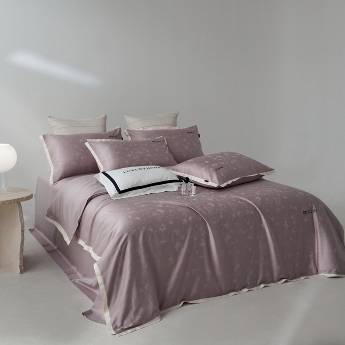 91家纺网 家纺一手货源 找家纺 安莱生活 2024新款60S天丝棉提花四件套-铂金摩卡 星辰-薄汗紫