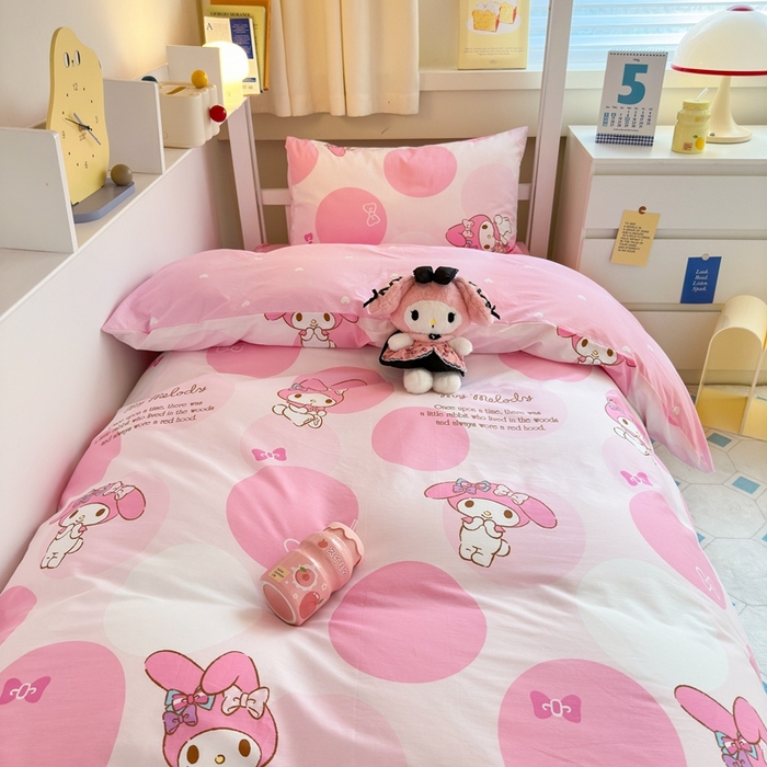 91家纺网 家纺一手货源 找家纺 曼之夏 2024新款全棉三丽鸥学生三件套 圈圈美乐蒂