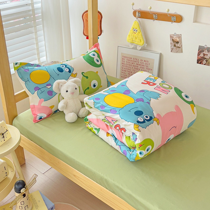 91家纺网 家纺一手货源 找家纺 楠沐家纺 2025新款亲肤芦荟棉印花学生宿舍上下铺四件套三件套 怪兽大学