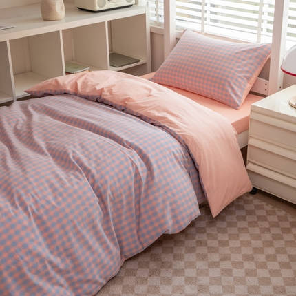 柠萌家居 2025新款无印良品风色织水洗棉A类学生宿舍三件套 星辰蓝桔