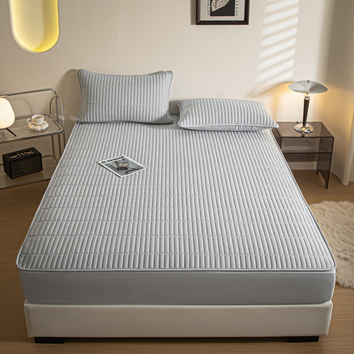 91家纺网 家纺一手货源 找家纺 雪云美 六面全包夹棉床笠拉链款A类原棉床垫套子床罩 格韵-月光灰