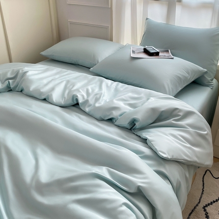 91家纺网 家纺一手货源 找家纺 乐沐家纺 2024新款夏季水洗冰丝四件套水洗真丝纯色双拼单被套-风格二 清新绿