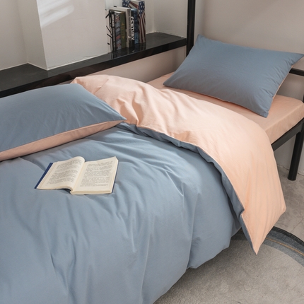 柠萌家居 2025新款无印良品风色织水洗棉A类学生宿舍三件套 浅蓝粉
