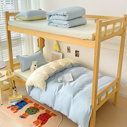 91家纺网 家纺一手货源 找家纺 楠沐家纺 2025新款亲肤芦荟棉印花学生宿舍上下铺四件套三件套 芝士蓝