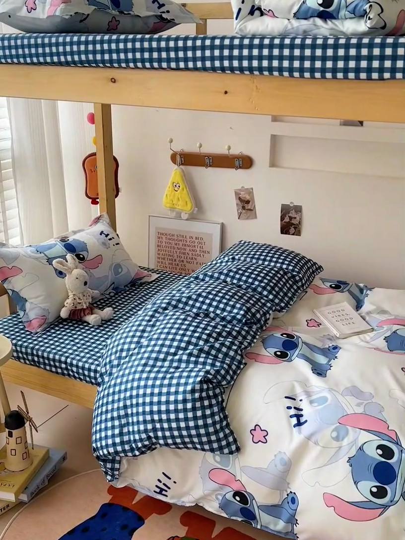 91家纺网 家纺一手货源 找家纺 楠沐家纺 2025新款亲肤芦荟棉印花学生宿舍上下铺四件套三件套 史迪仔