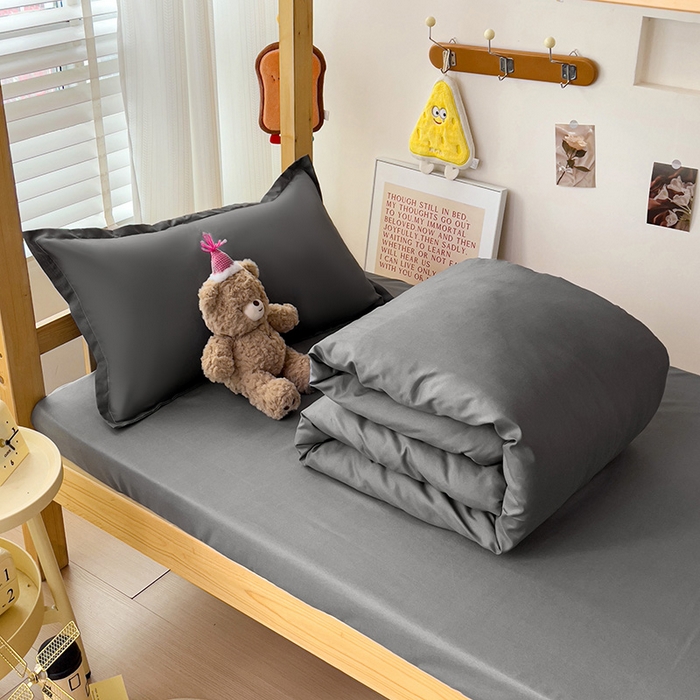 91家纺网 家纺一手货源 找家纺 楠沐家纺 2025新款亲肤芦荟棉印花学生宿舍上下铺四件套三件套 深灰