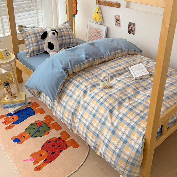 91家纺网 家纺一手货源 找家纺 楠沐家纺 2025新款亲肤芦荟棉印花学生宿舍上下铺四件套三件套 淡桔