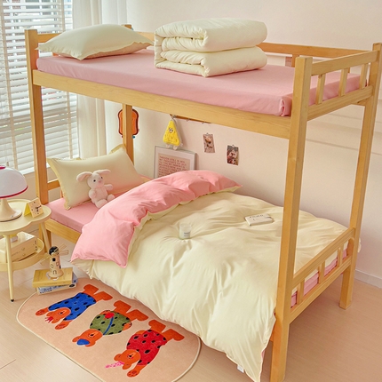 楠沐家纺 2025新款亲肤芦荟棉印花学生宿舍上下铺四件套三件套 米黄+浅玉